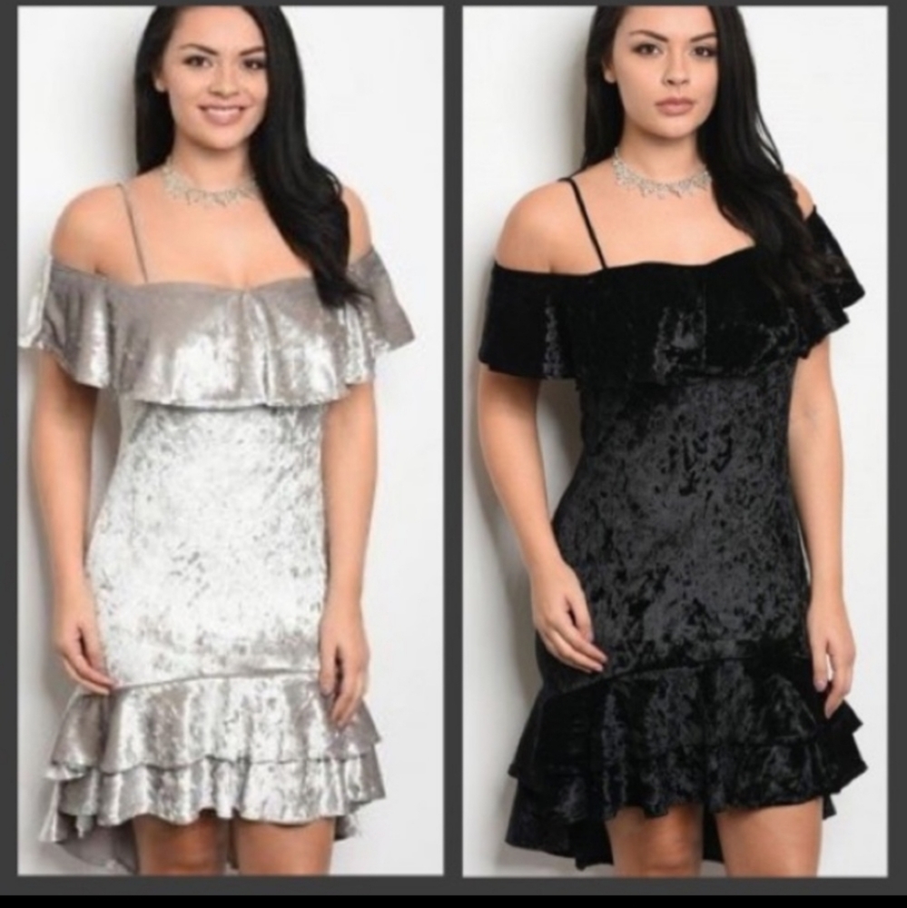 Grey Velvet Mermaid Ruffle Dress NWOT - Plus Size